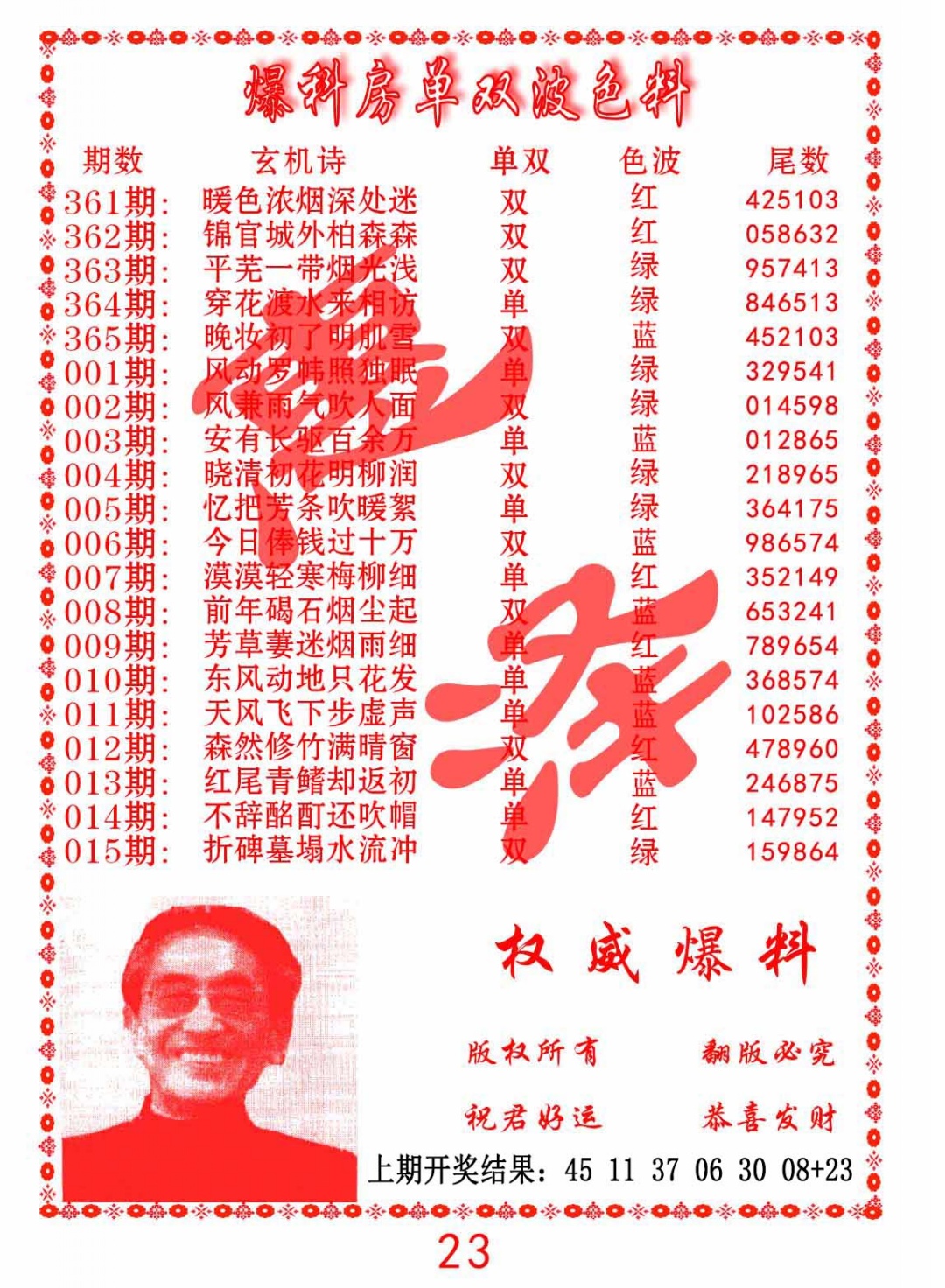 363期爆料房单双波色料[图]