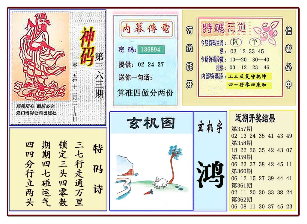 363期黄大仙神码[图]