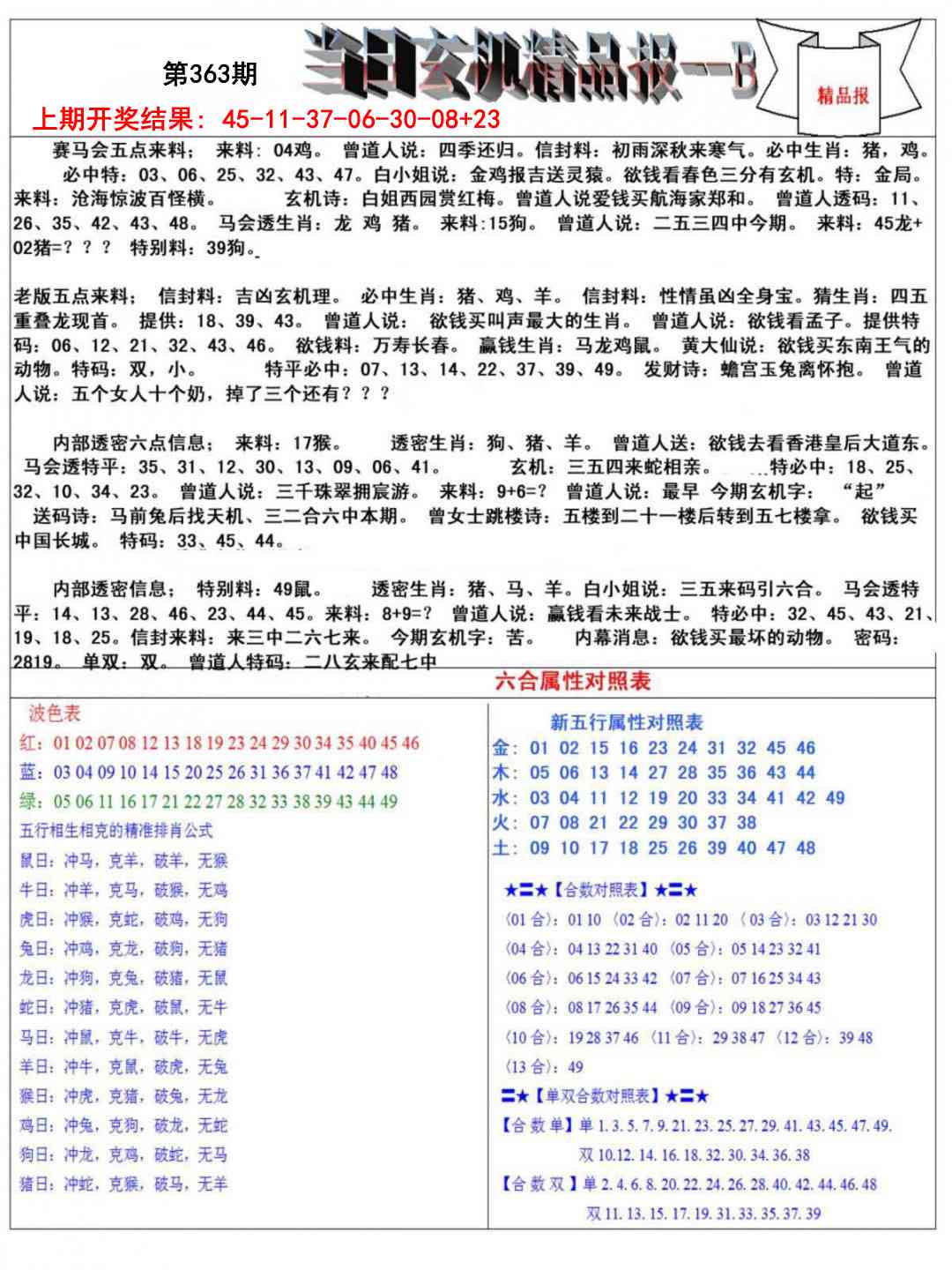 363期当日玄机精品报B[图]